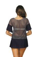 Marko Mesh Cuban-Style Beach Tunic with Frilled Accents