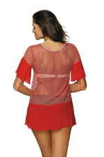 Marko Mesh Cuban-Style Beach Tunic with Frilled Accents