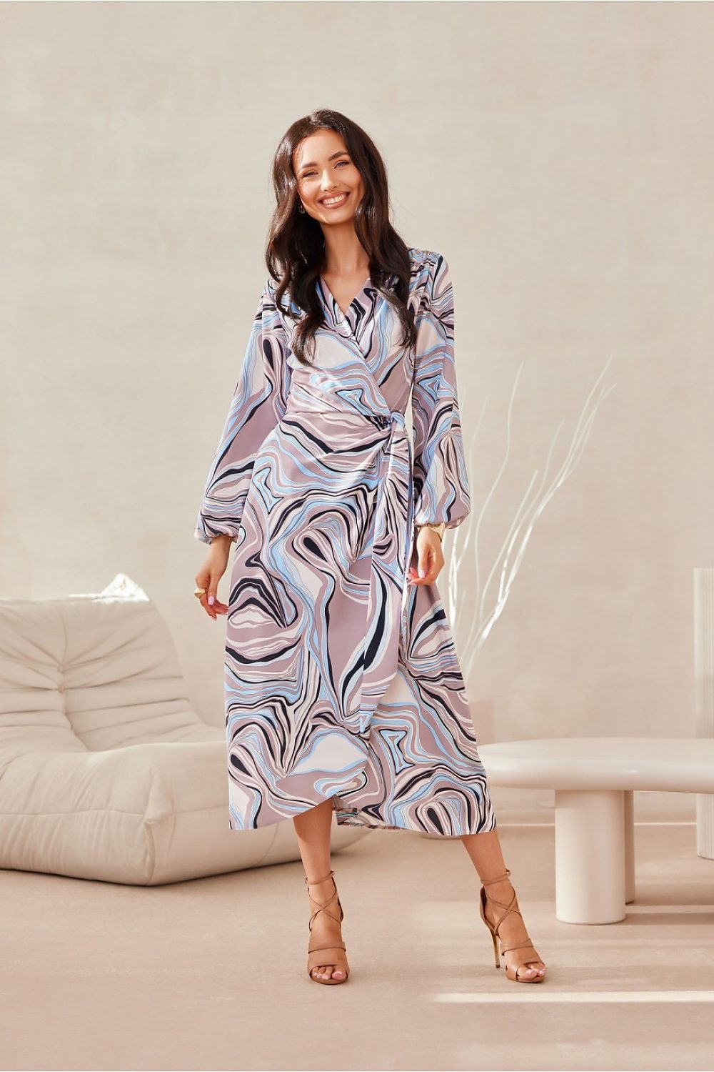 Midi Wrap Top Long Sleeve Day Dress | Roco Fashion multicolor 2