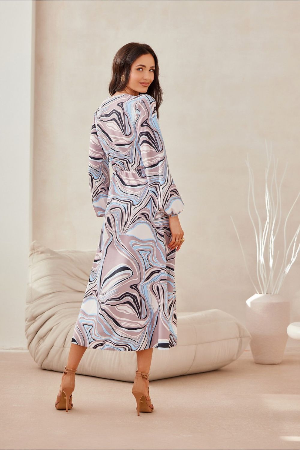 Midi Wrap Top Long Sleeve Day Dress | Roco Fashion