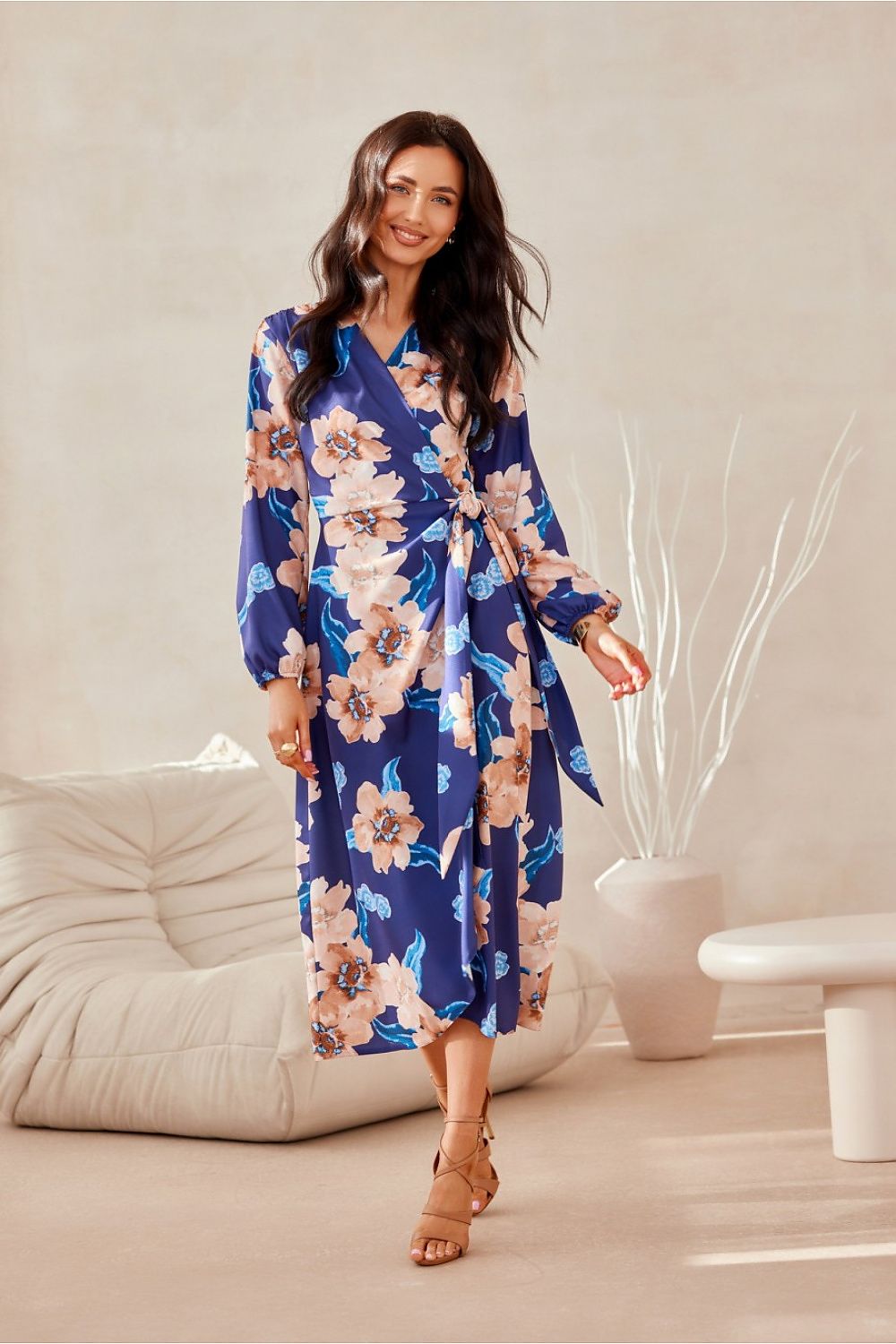 Midi Wrap Top Long Sleeve Day Dress | Roco Fashion multicolor 4