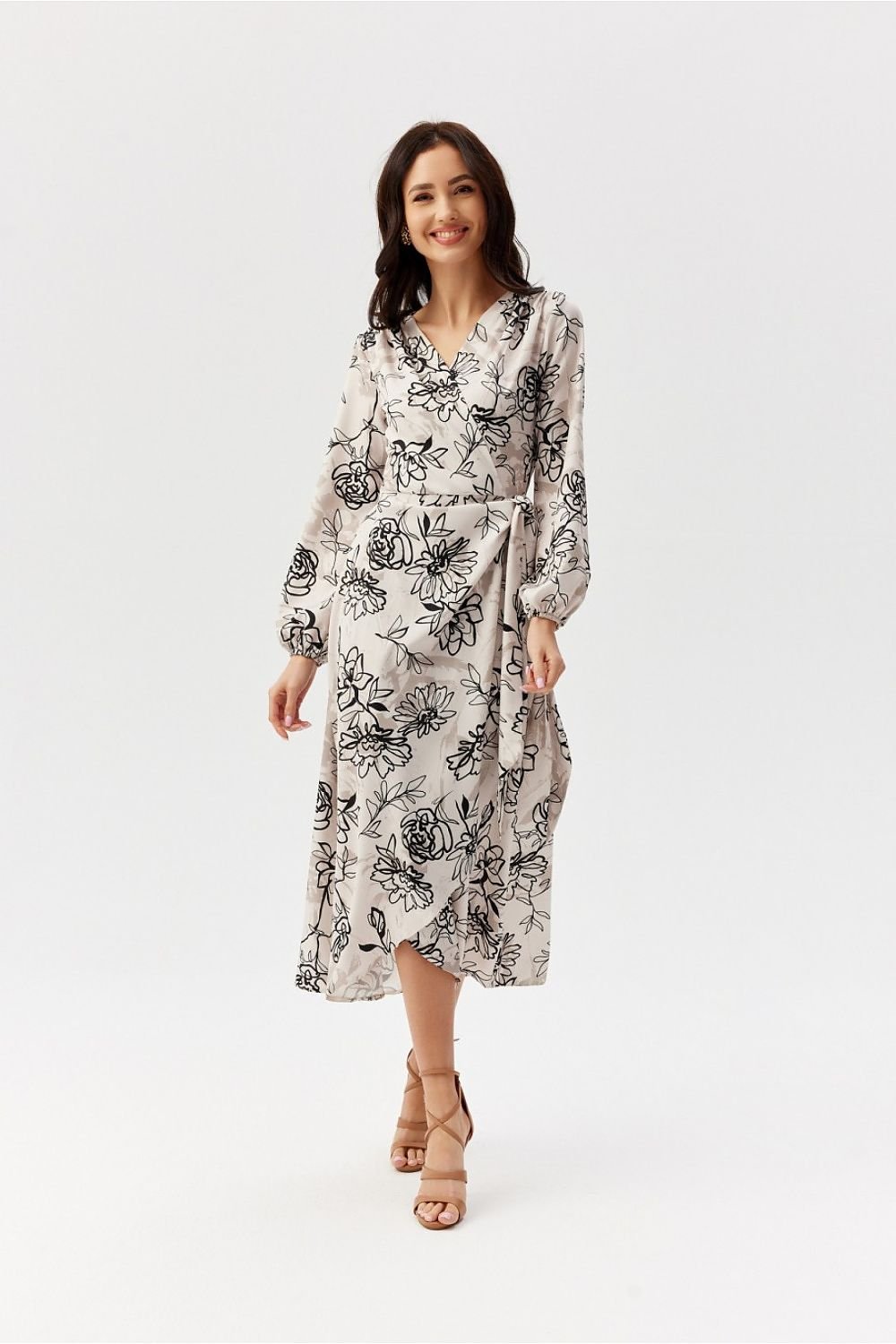 Midi Wrap Top Long Sleeve Day Dress | Roco Fashion multicolor 6