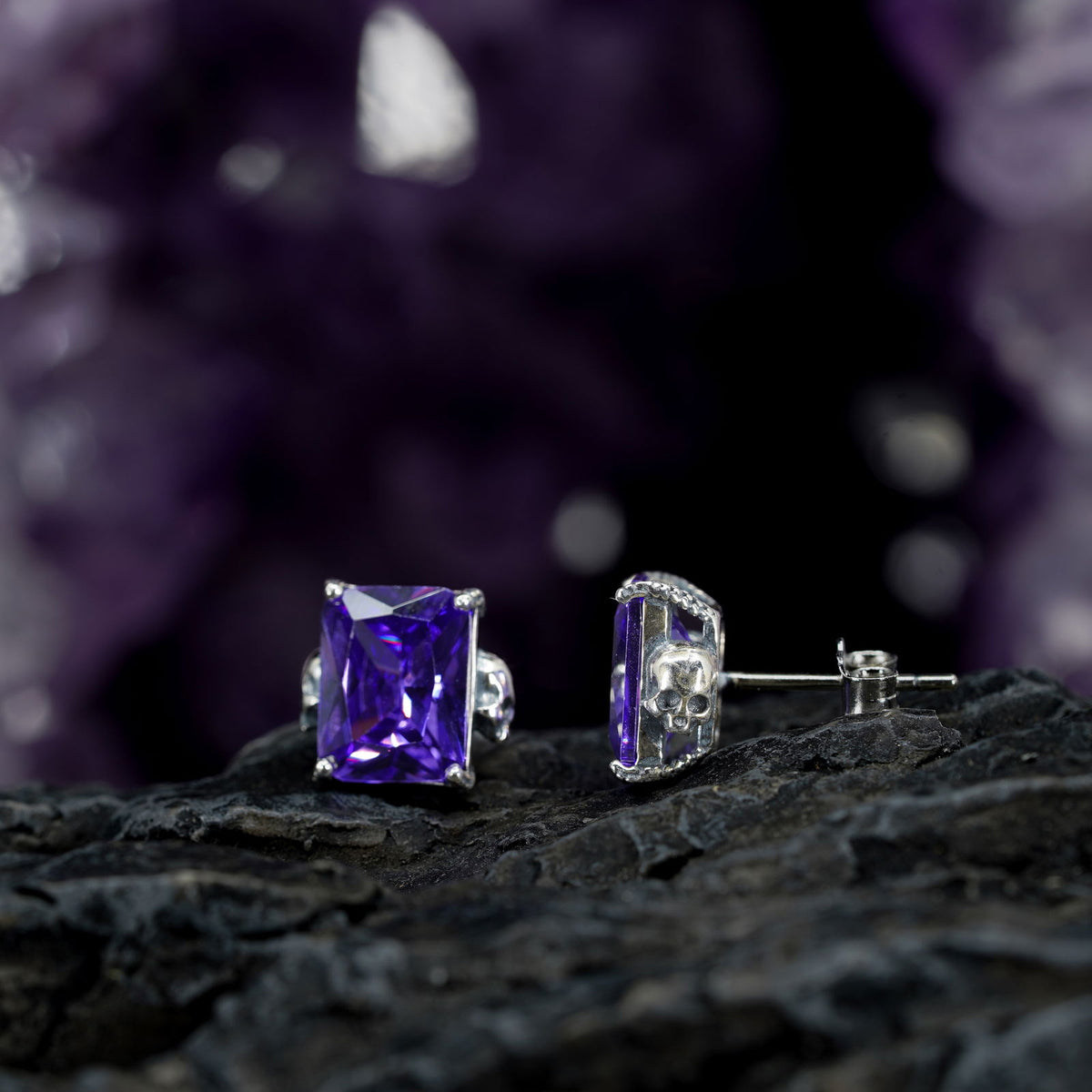 Mini Maus Stud earrings | Purple Cubic Zirconia Silver