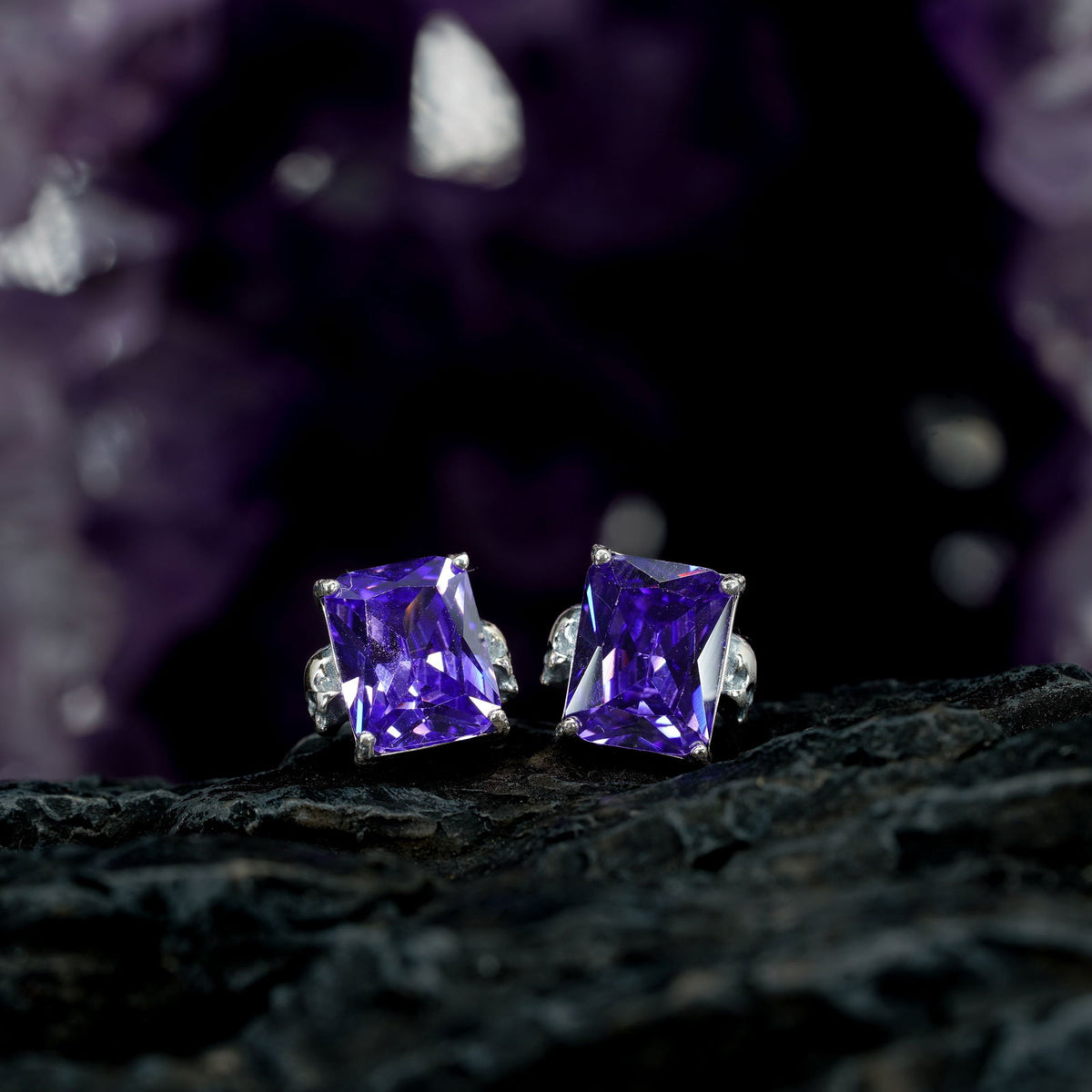 Mini Maus Stud earrings | Purple Cubic Zirconia