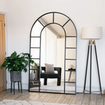 Mio - Full Length Black Metal Arched Window Mirror - 180cm x 105cm.