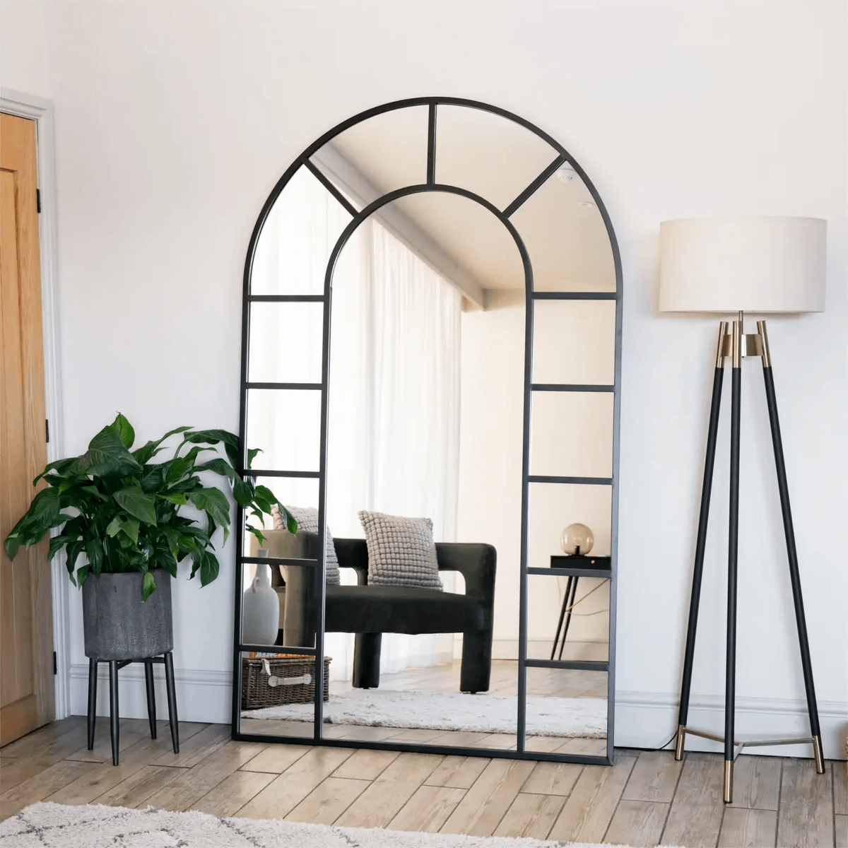 Mio- Full Length Black Metal Arched Window Mirror - 200cm x 120cm