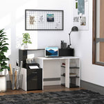 Modern Computer Desk with Drawers and Storage Shelves, Study Workstation, Writing Desk with Printer Stand for Home Office, Black and White