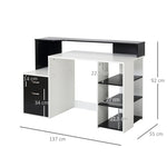 Modern Computer Desk with Drawers and Storage Shelves, Study Workstation, Writing Desk with Printer Stand for Home Office, Black and White