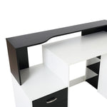 Modern Computer Desk with Drawers and Storage Shelves, Study Workstation, Writing Desk with Printer Stand for Home Office, Black and White
