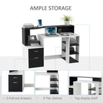Modern Computer Desk with Drawers and Storage Shelves, Study Workstation, Writing Desk with Printer Stand for Home Office, Black and White