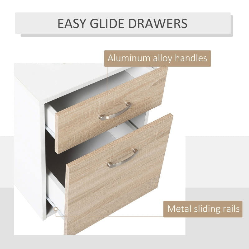 Modern Computer Workstation Desk with Drawers and Storage Shelves, Printer Stand for Home Office, Oak and White