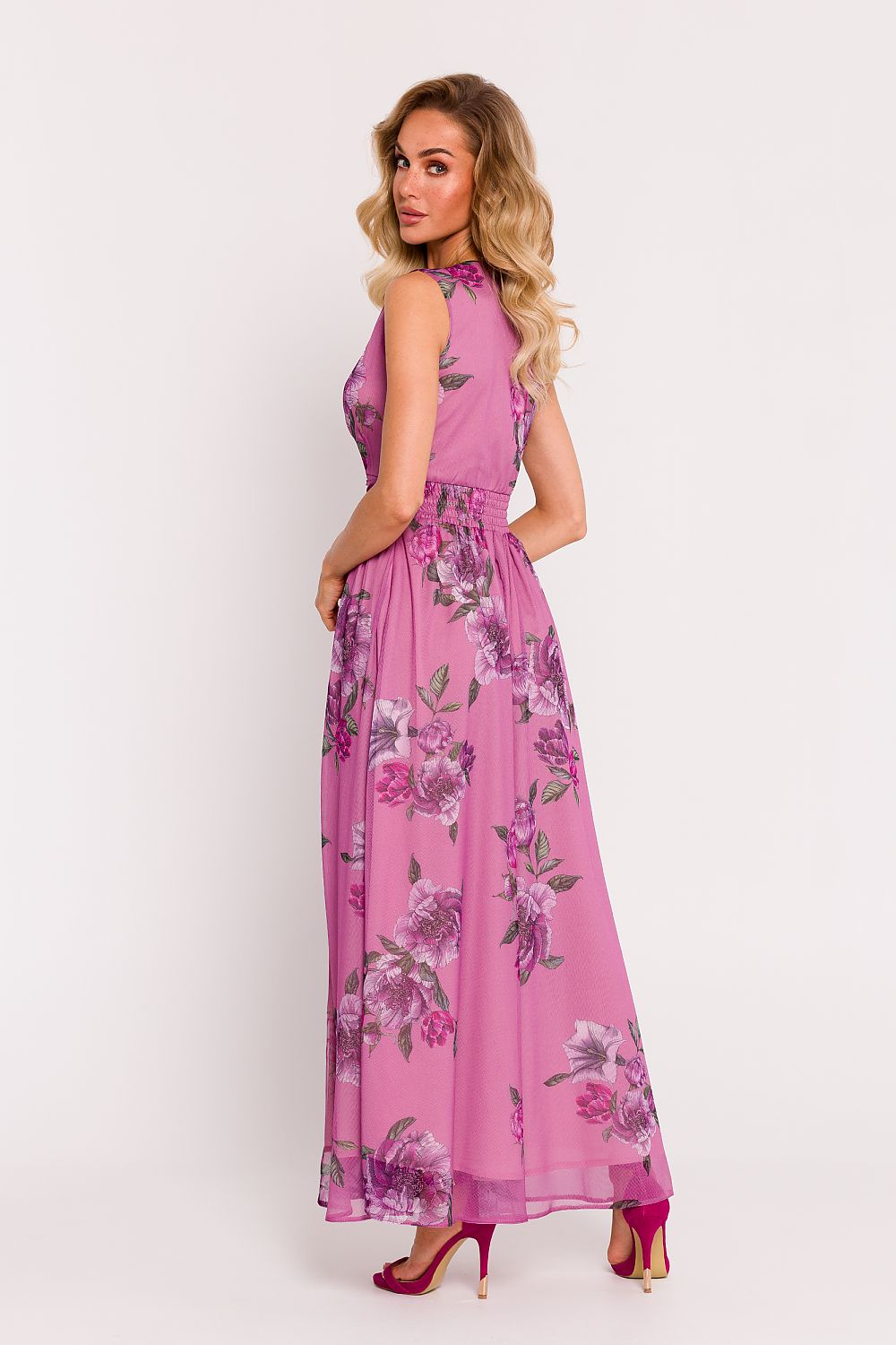 Moe Chiffon Maxi Daydress with High Slit and V-Neck
