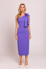 Moe Clara Asymmetrical One-Shoulder Pencil Midi Dress with Bow Accent violet