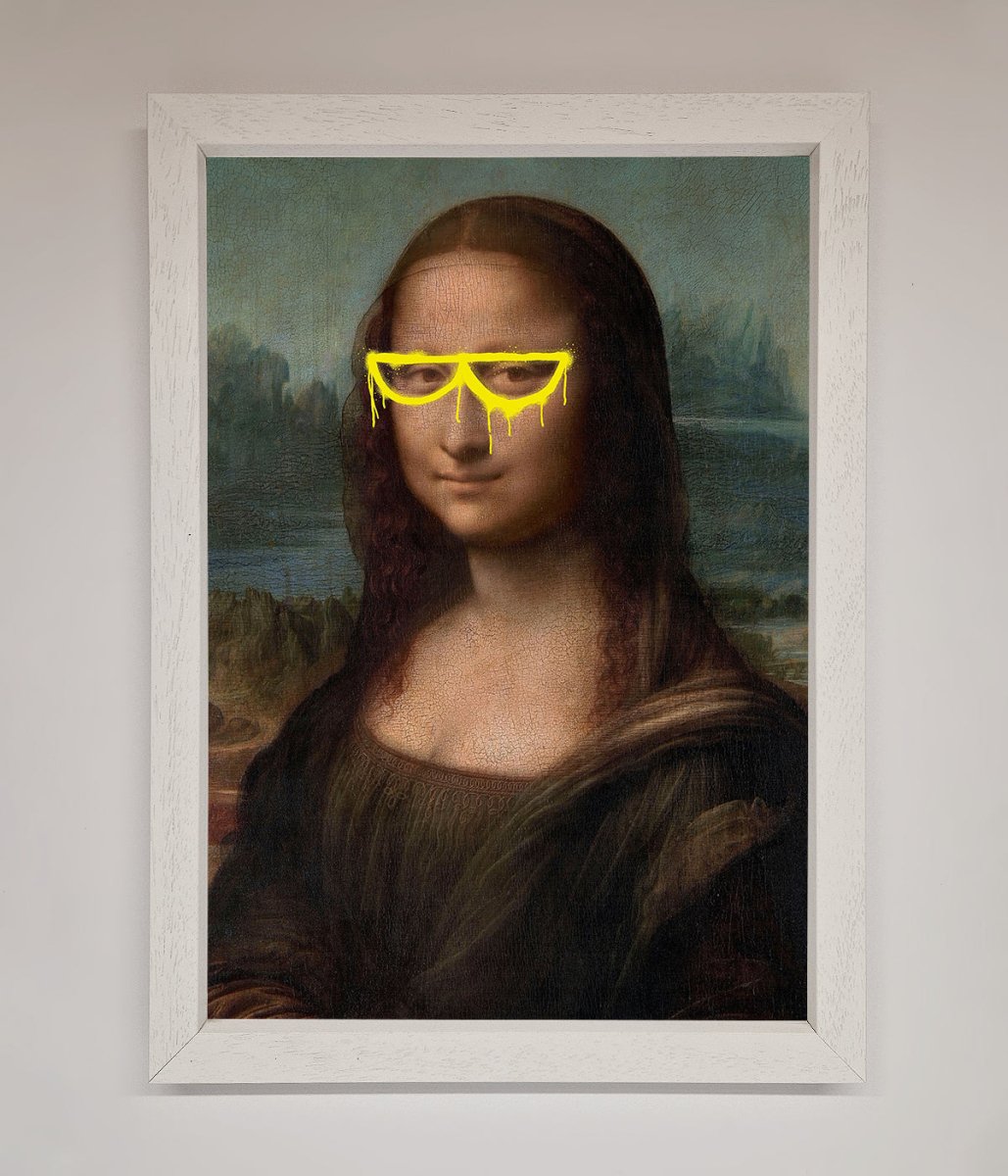 Mona Lisa Glasses Framed Print White
