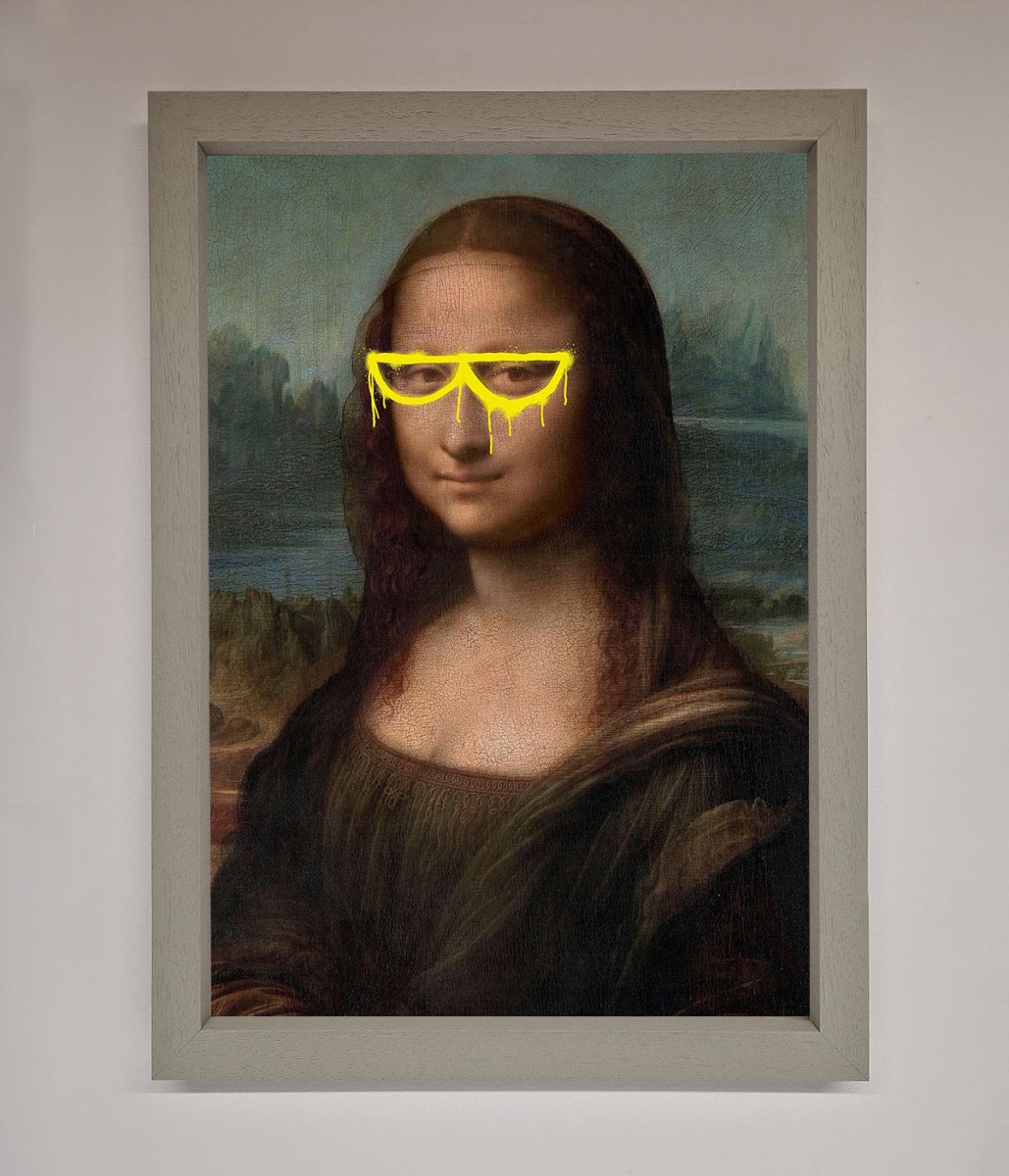 Mona Lisa Glasses Framed Print Grey