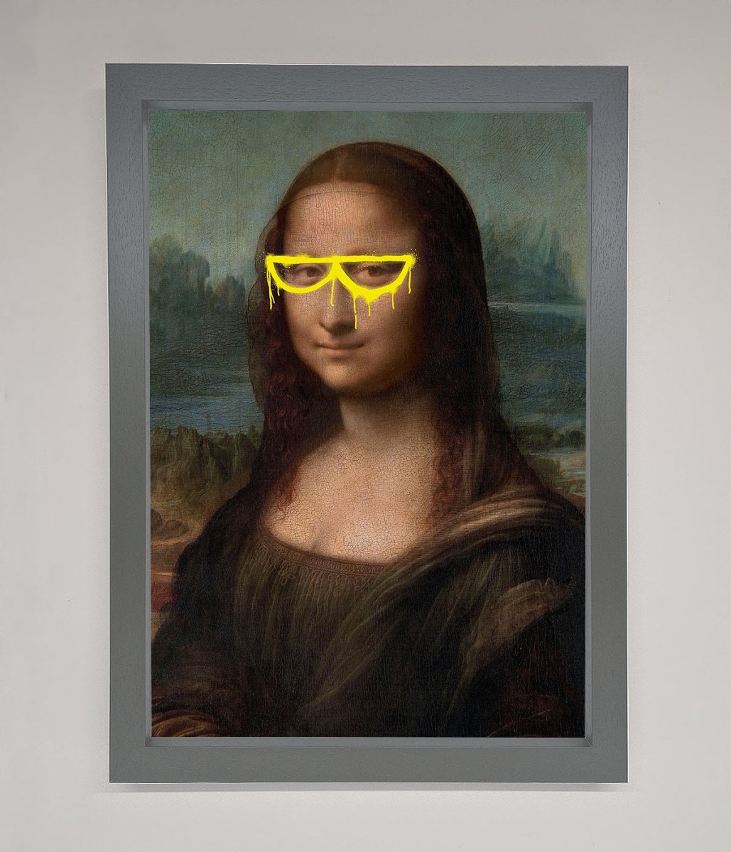 Mona Lisa Glasses Framed Print Dark Grey