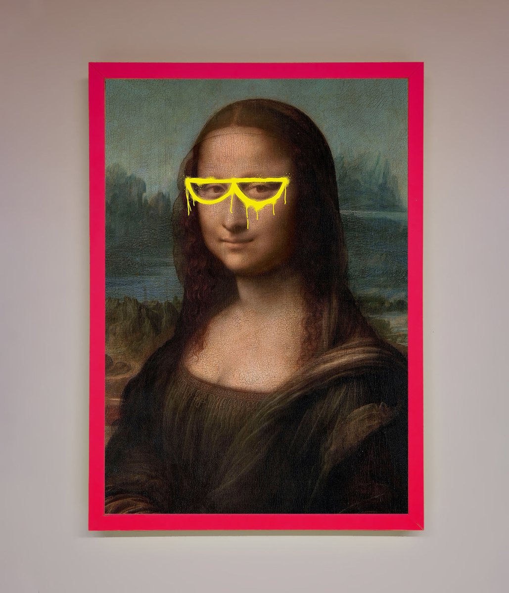 Mona Lisa Glasses Framed Print Neon Pink