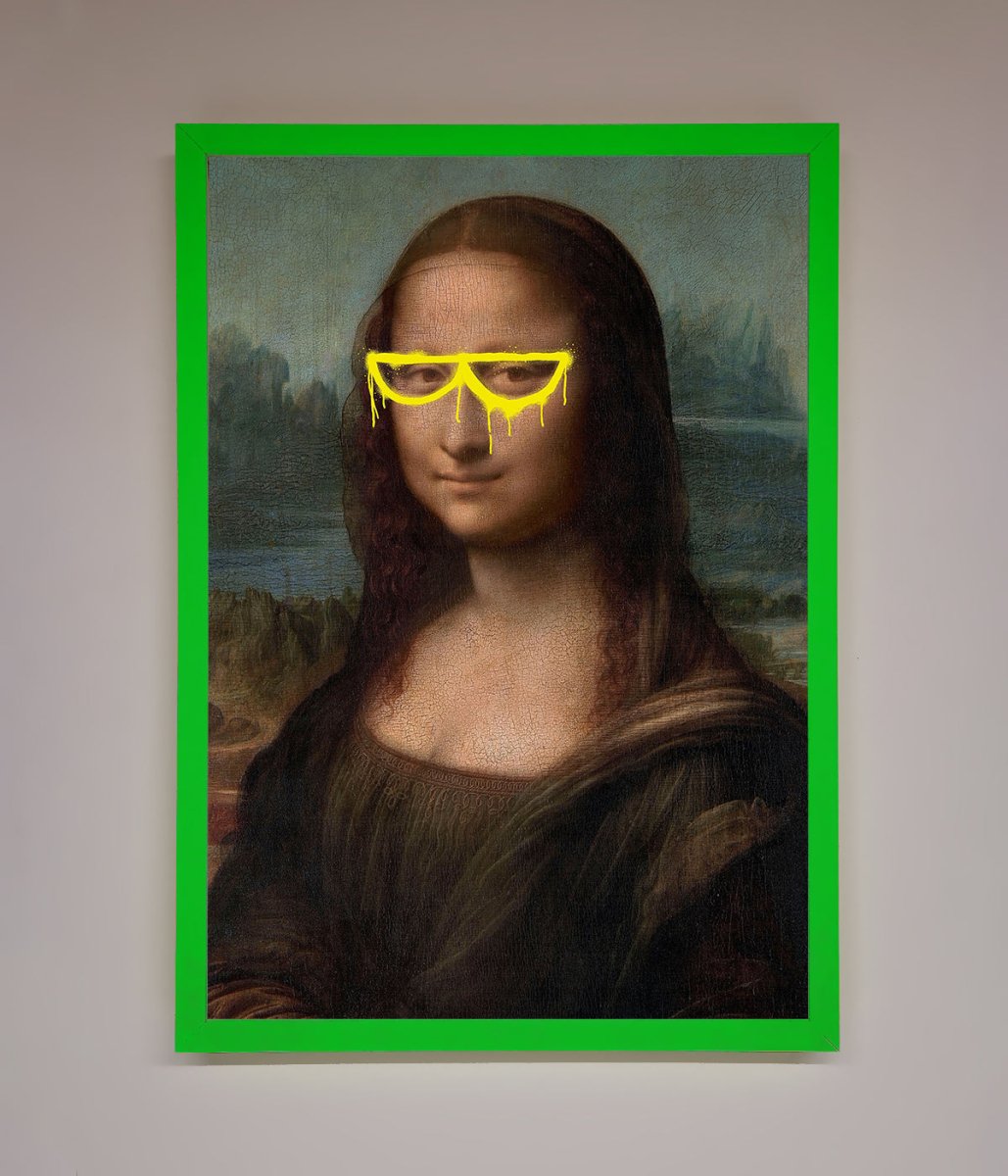 Mona Lisa Glasses Framed Print Neon Dark Green