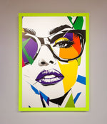 MultiColour Face Framed Wall Art Neon Green