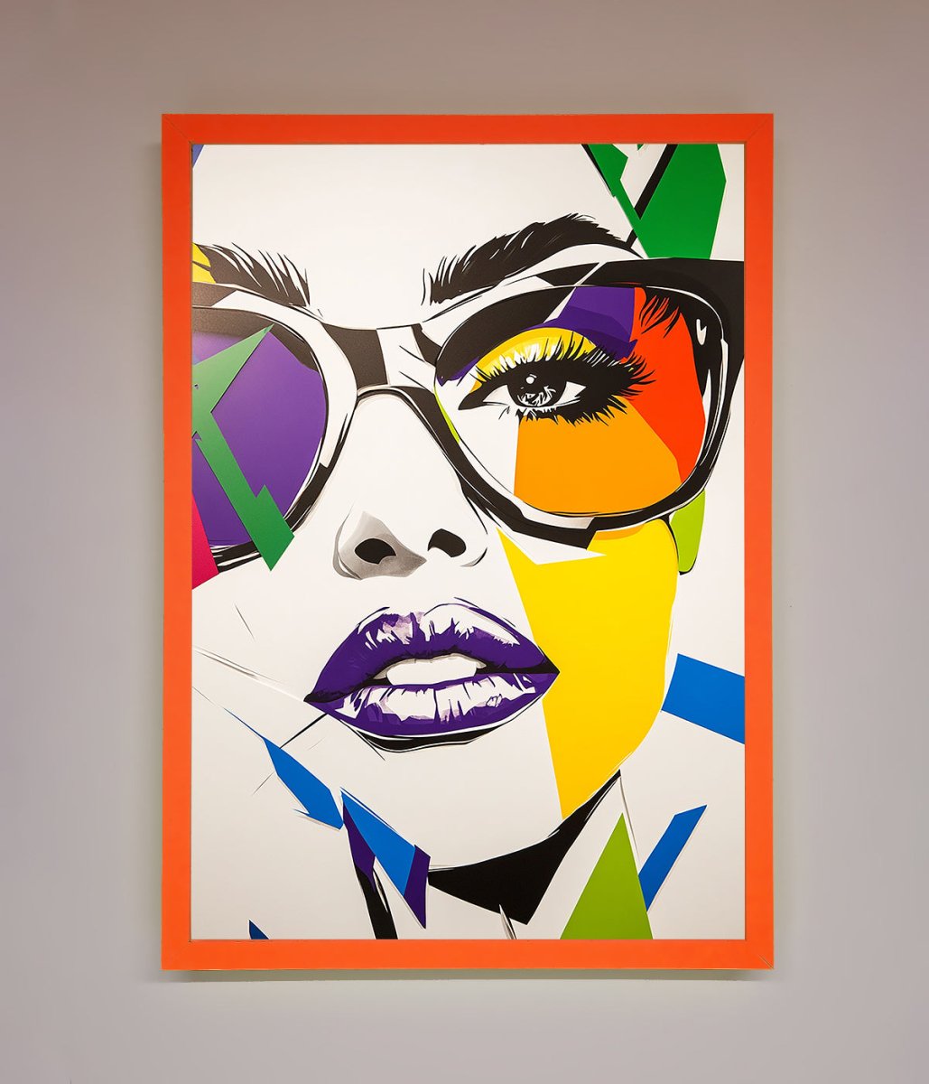 MultiColour Face Framed Wall Art Neon Orange