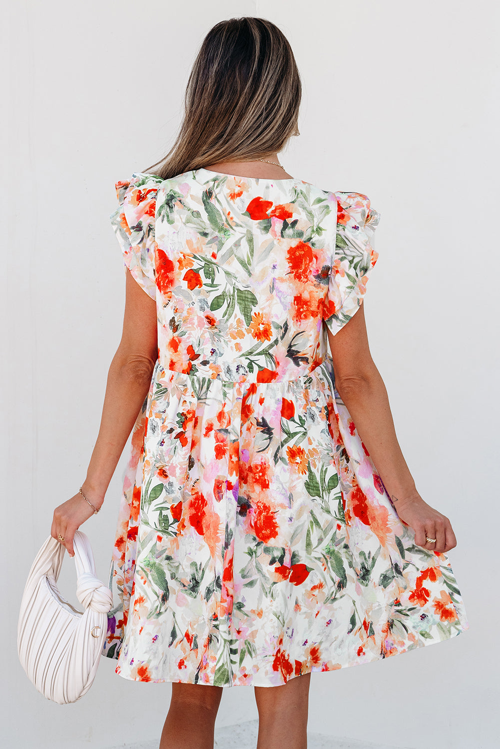 Multicolour Floral Ruffle Sleeve V Neckline Mini Summer Dress