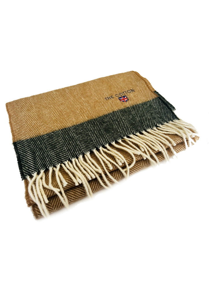 Mustard & Dark Green Herringbone Lambswool Fringe Scarf