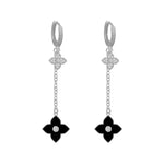 Natalya Clover Shape Long Drop Earrings | 4 Colours Silver Black