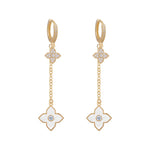 Natalya Clover Shape Long Drop Earrings | 4 Colours Gold White