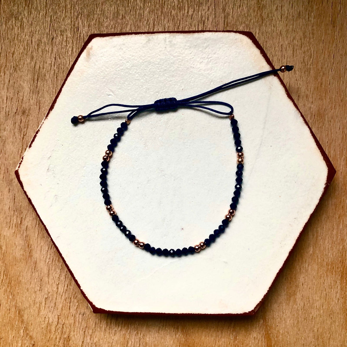 Natural stone friendship bracelets with silver beads dark blue