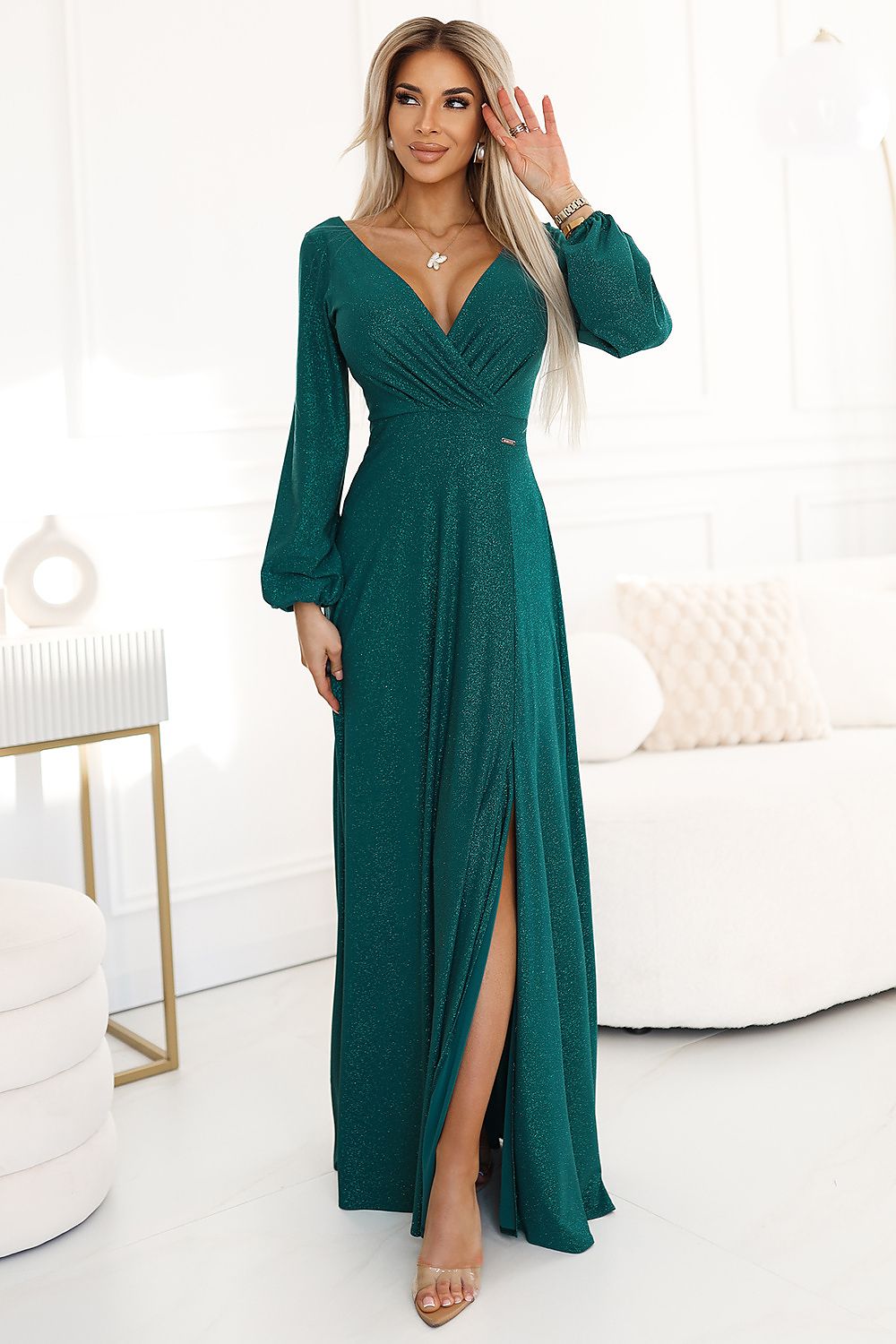 Nela Loose Sleeve Slit Maxi Dress | Numoco green