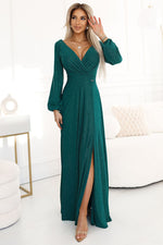 Nela Loose Sleeve Slit Maxi Dress | Numoco green
