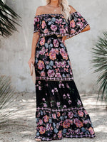 New one-shoulder printed long swing dress Black