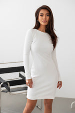 Nolia Fitted Long Sleeve Day Dress | IVON beige