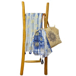 Nomad Sari On the Med Tie Dye Blockprint Sarong - Blue Coastal Artisan Glow