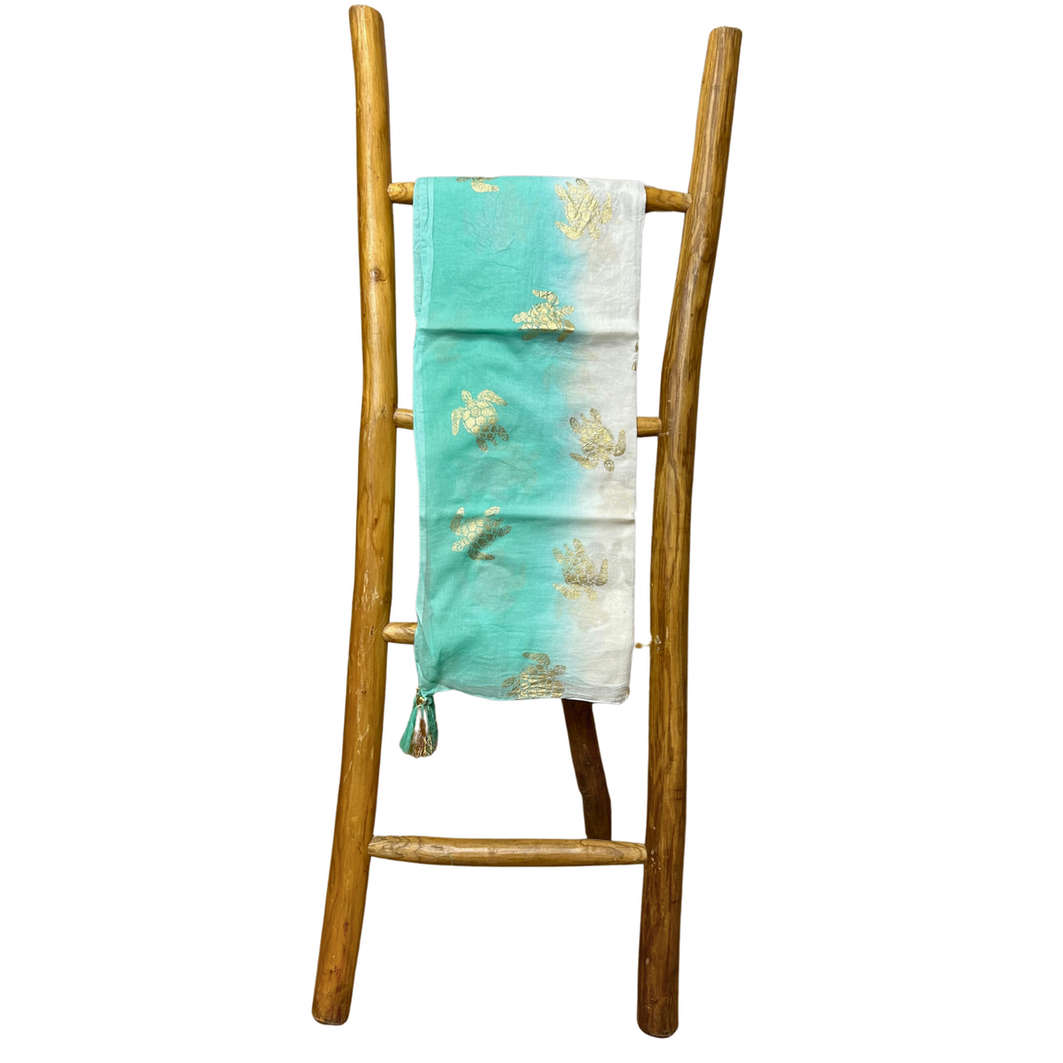Nomad Sari On the Med White & Turquoise Gold Turtle Sarong - Hand-Painted Marine Grace