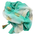 Nomad Sari On the Med White & Turquoise Gold Turtle Sarong - Hand-Painted Marine Grace