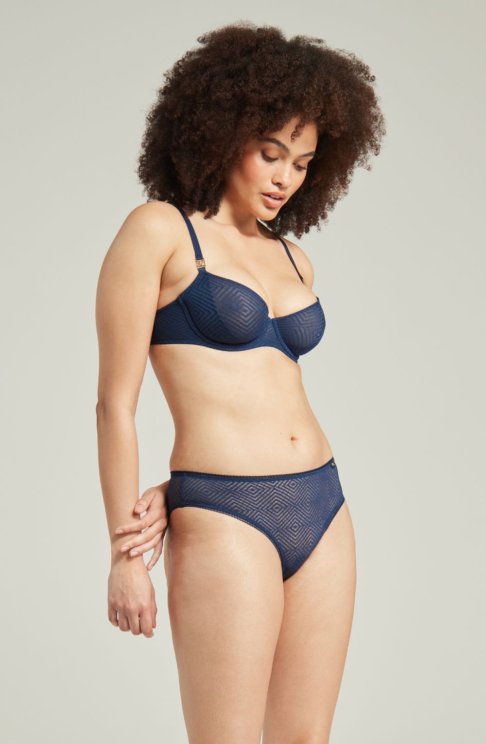 Nudea The Sheer Deco Lift Balcony Bra Navy Up to GG Cup