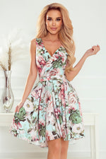 Numoco Asymmetrical Cocktail Dress in Pink, Green, or Multicolour Floral Pattern multicolor