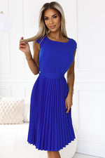 Numoco Pleated Short Sleeve Dress with Belt blue 4
