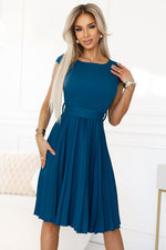 Numoco Pleated Short Sleeve Dress with Belt blue 5