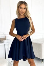 Numoco Brocade Evening Dress with Longer Back in Red or Navy Blue navy blue