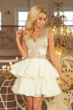 Numoco Charlotte Exclusive Cocktail Dress with Lace Neckline beige