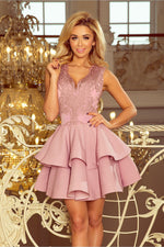 Numoco Charlotte Exclusive Cocktail Dress with Lace Neckline pink