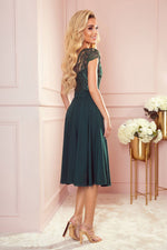 Numoco Chiffon Evening Dress with Lace Neckline
