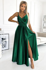 Numoco Elegant Satin Maxi Dress with Leg Slit green