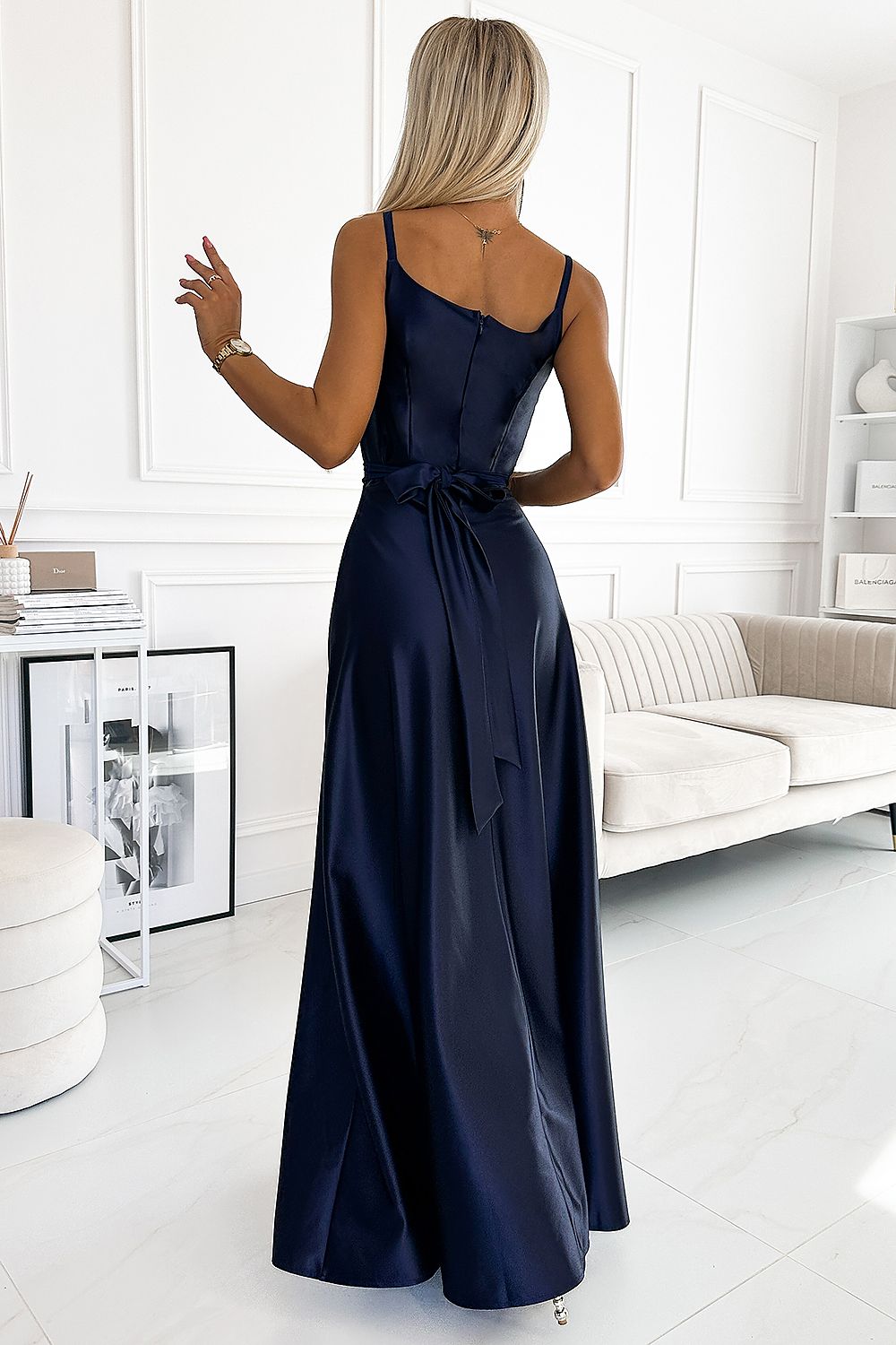 Numoco Elegant Satin Maxi Dress with Leg Slit