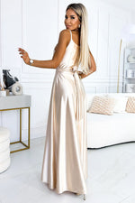 Numoco Elegant Satin Maxi Dress with Leg Slit