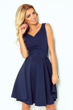 Numoco Flared Cocktail Dress with Heart-Shaped Neckline navy blue