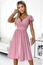 Numoco Flared Envelope Neckline Evening Dress pink