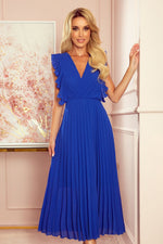 Numoco Chiffon Pleated Dress with Zipper blue